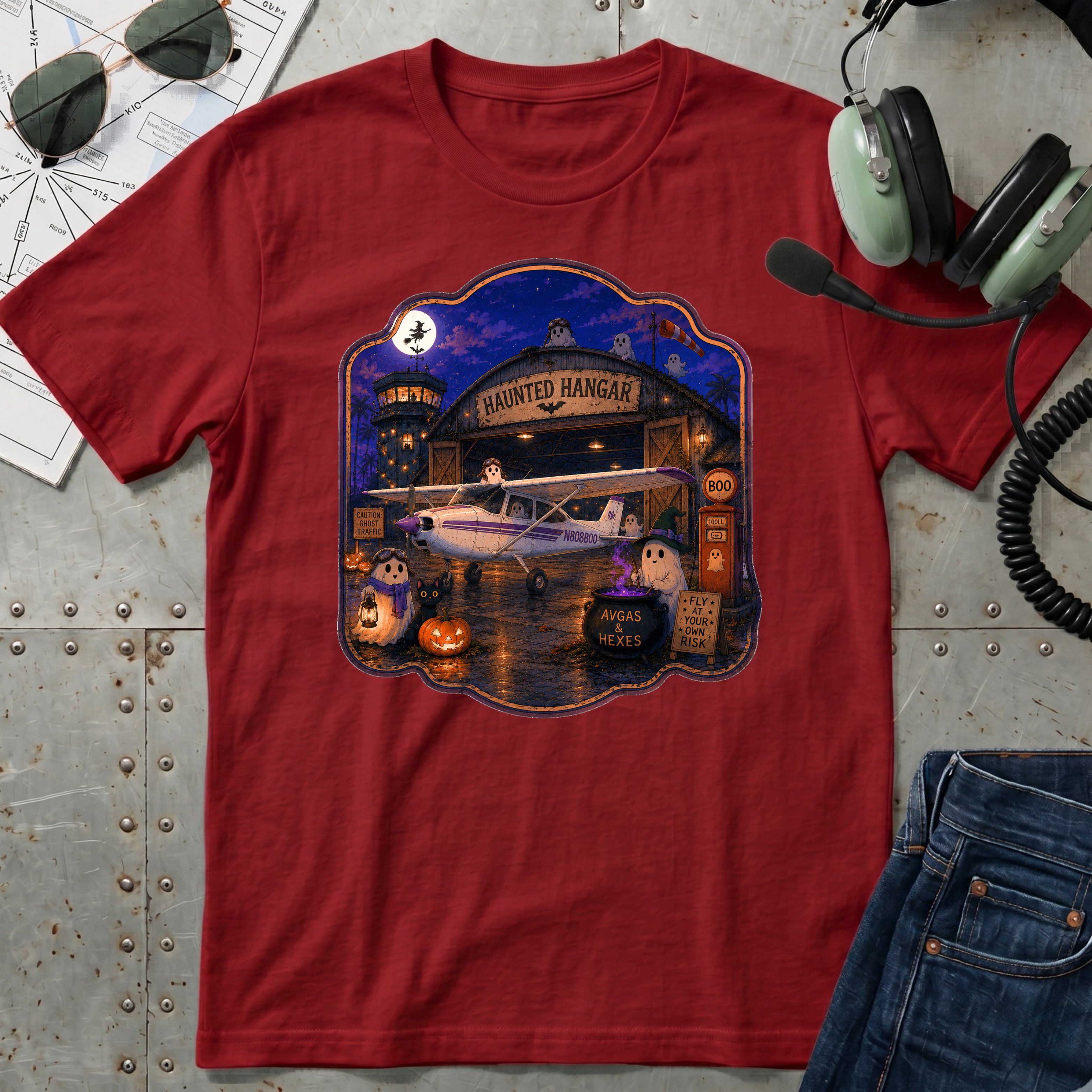 Spooky Full Moon Haunted Hangar T-Shirt