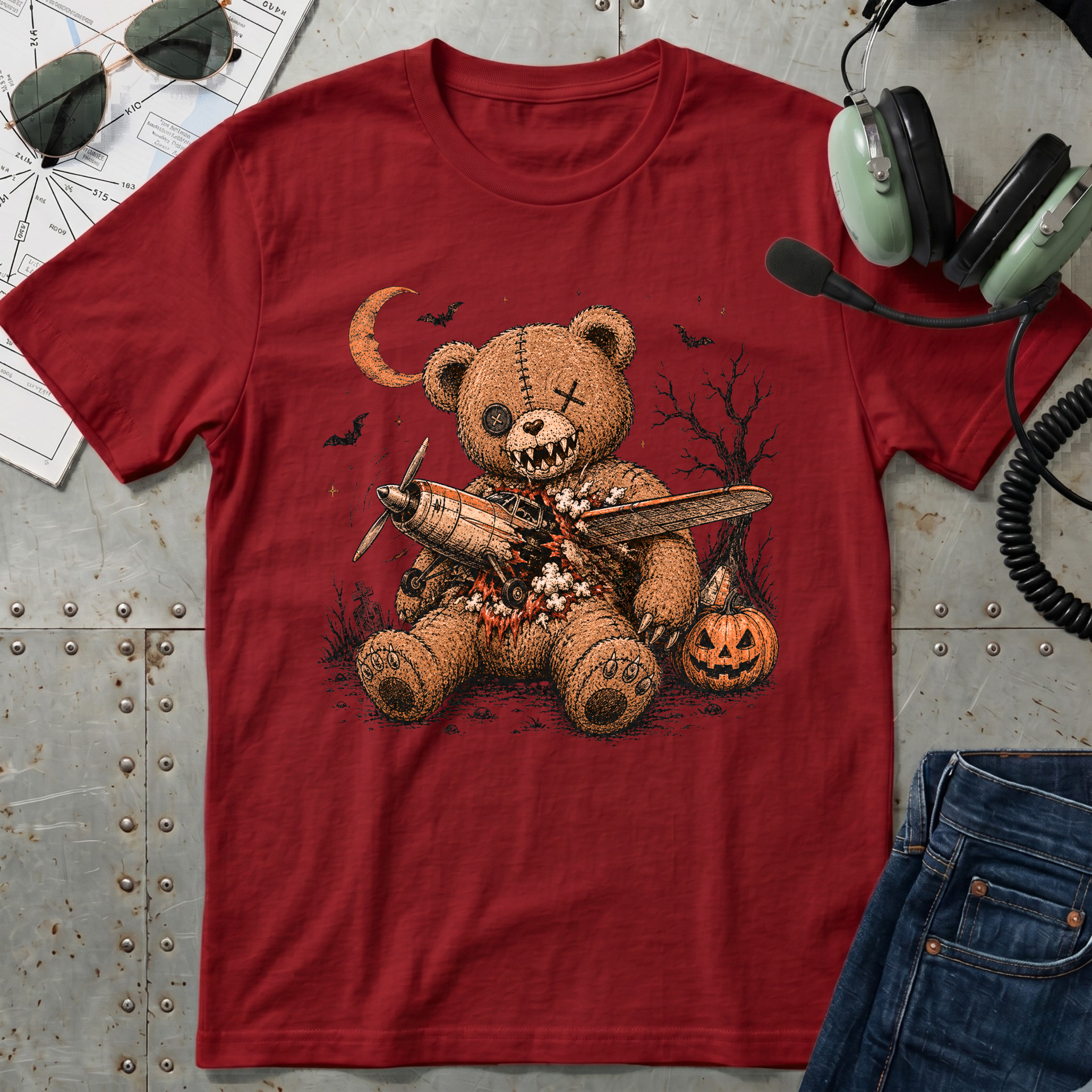 Voodoo Bear with Plane - Halloween T-Shirt