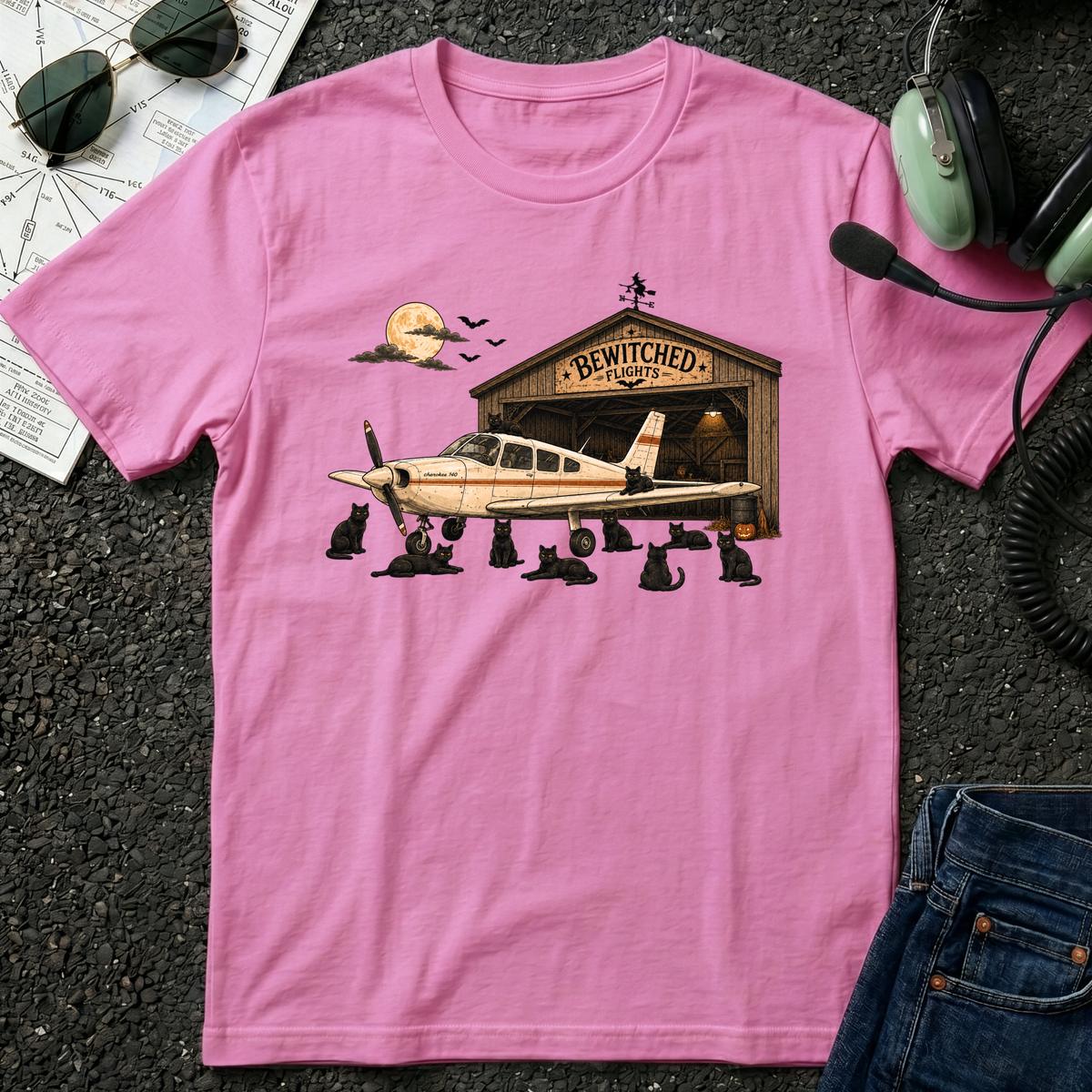 Bewitched Flights and Cats Halloween T-Shirt