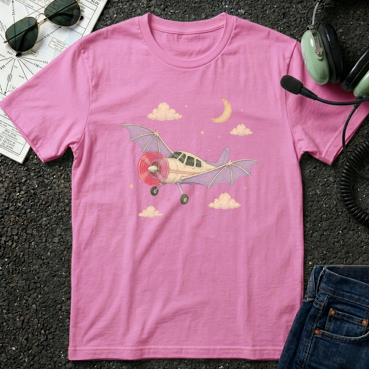 Bat Wings Airplane II - Halloween T-Shirt