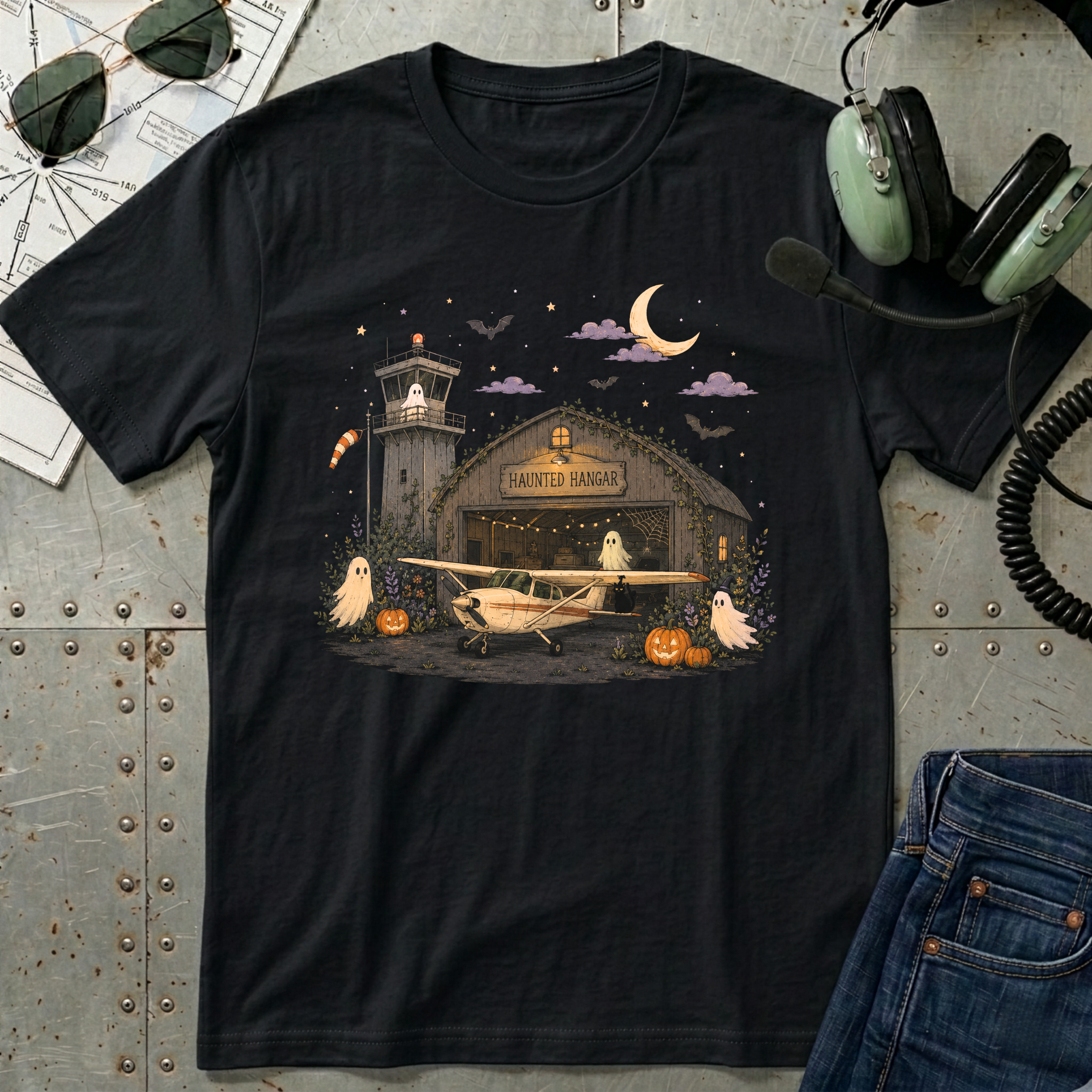 Spooky Night Airfield Halloween T-Shirt
