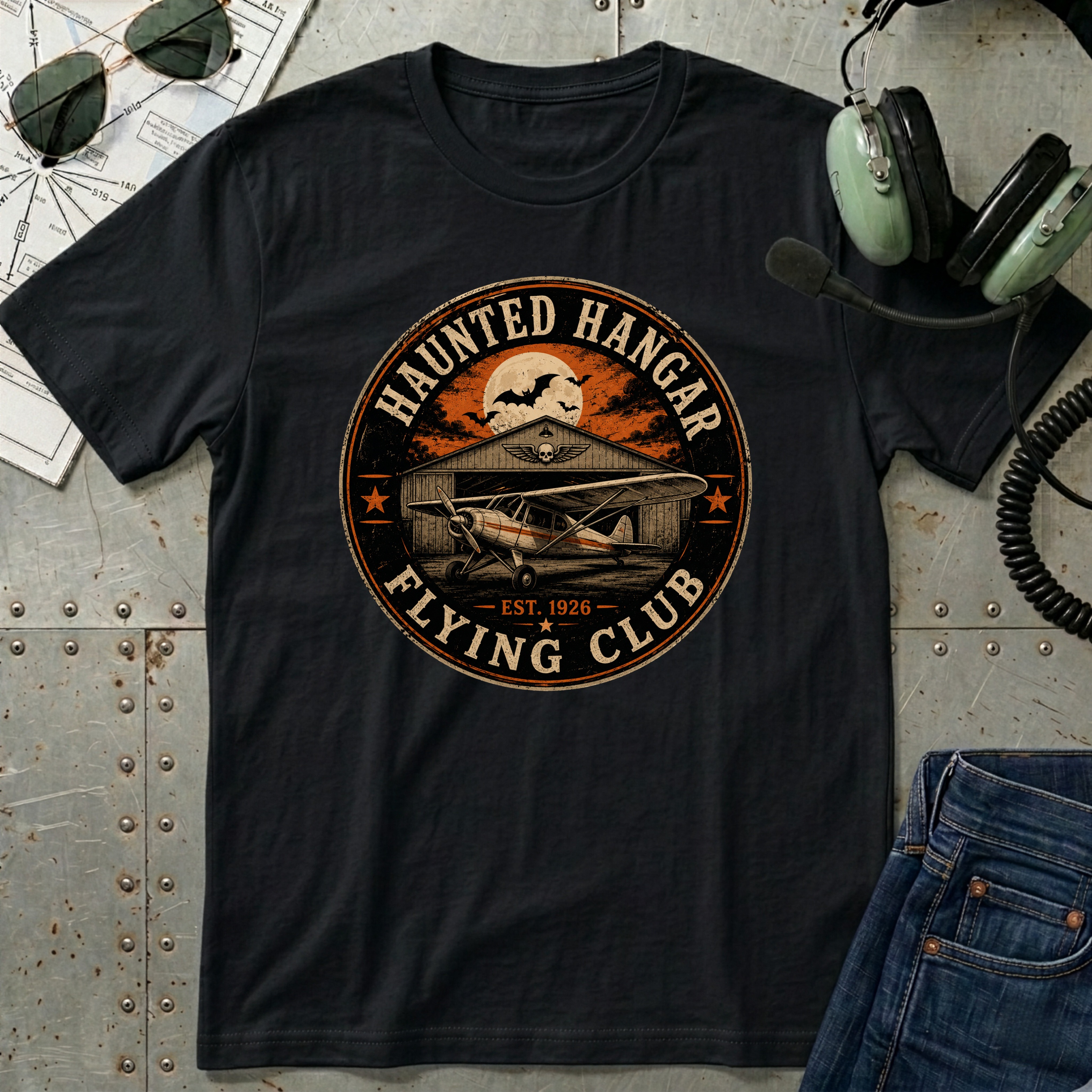Haunted Hangar Flying Club Halloween T-Shirt