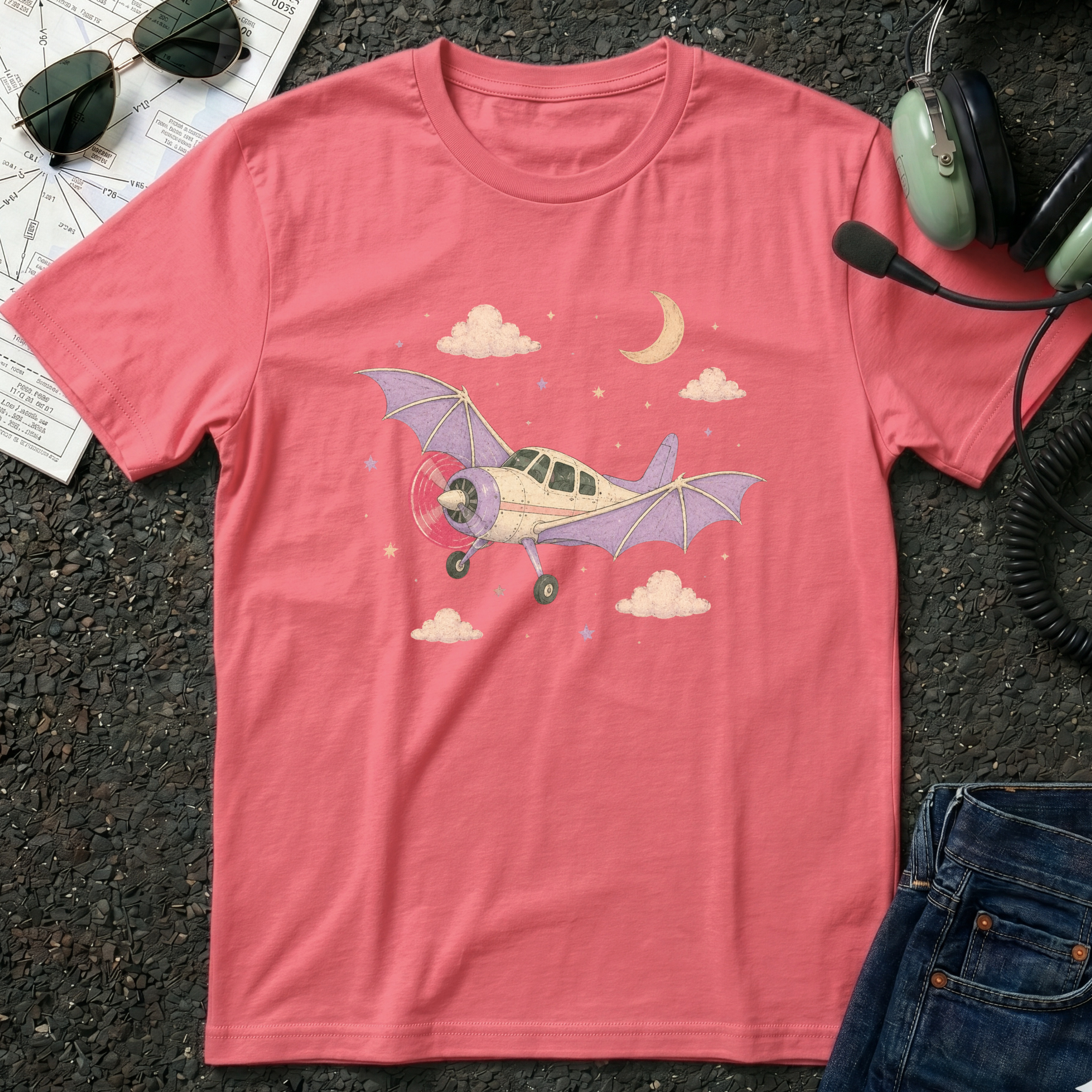 Bat Wings Airplane - Halloween T-Shirt