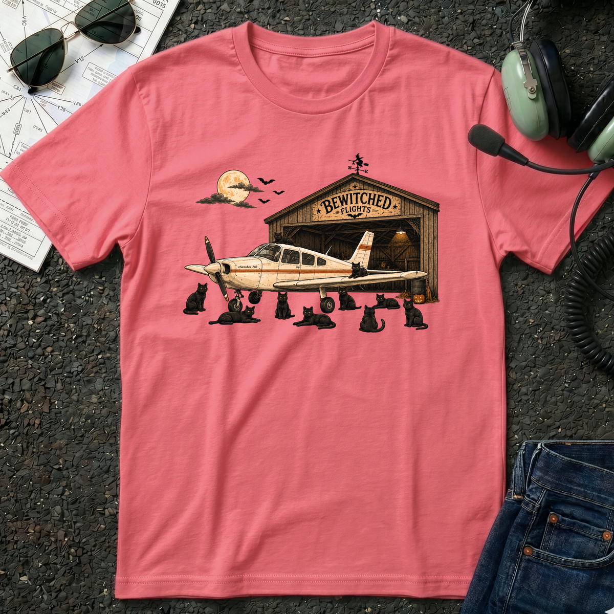 Bewitched Flights and Cats Halloween T-Shirt