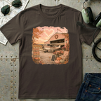 Fall Barn Airplane T‑Shirt — Vintage Heart Sunset Rustic Autumn Tee