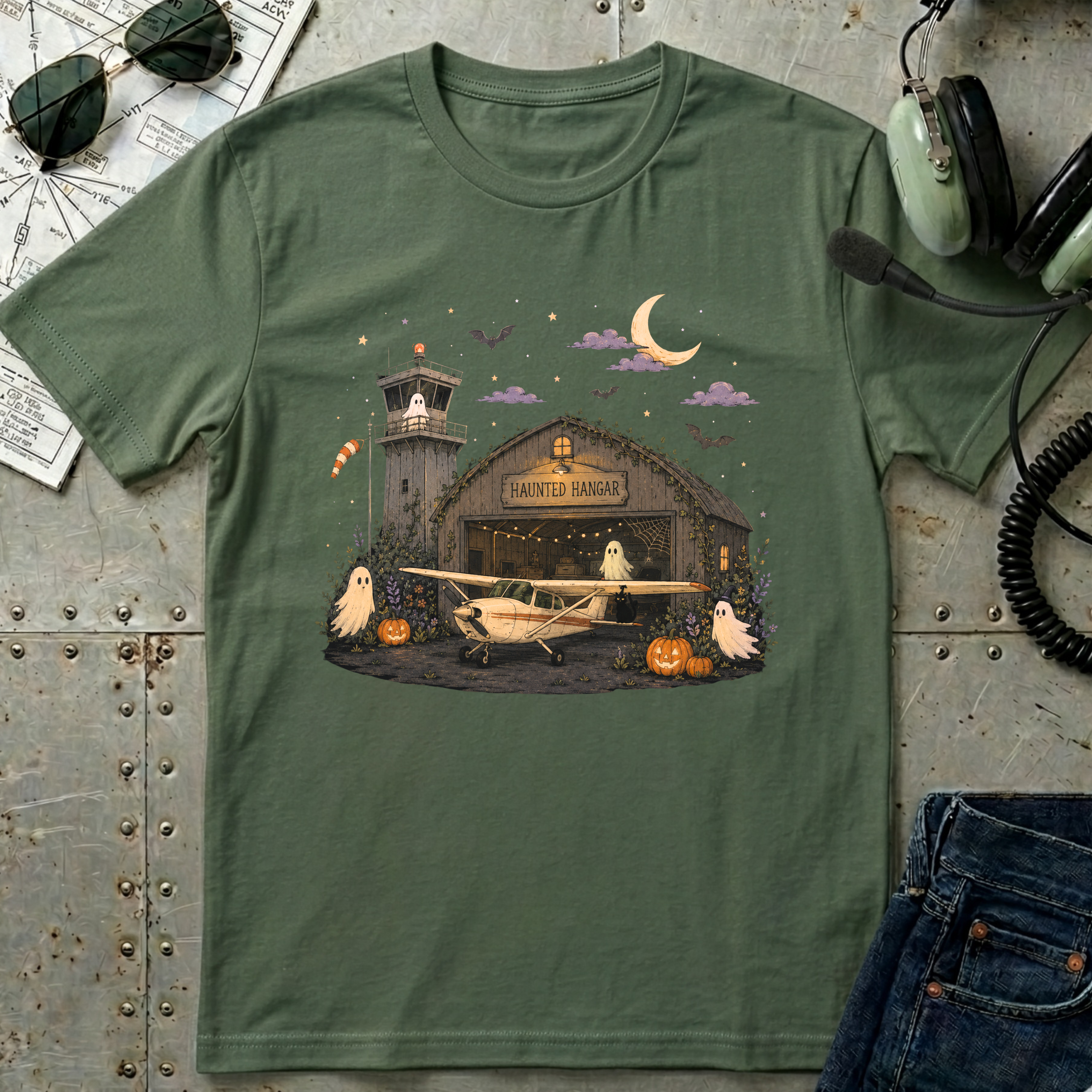 Spooky Night Airfield Halloween T-Shirt