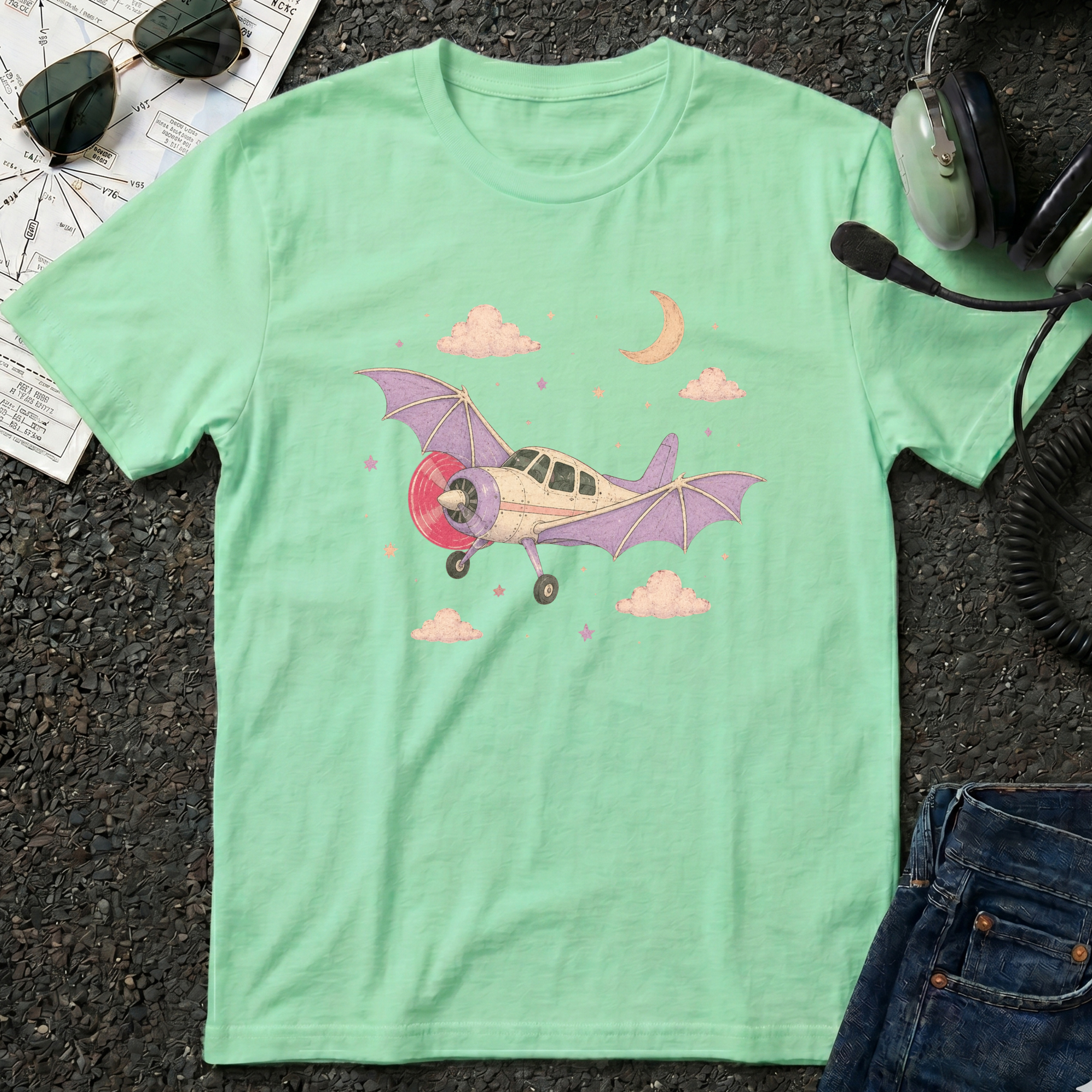 Bat Wings Airplane - Halloween T-Shirt