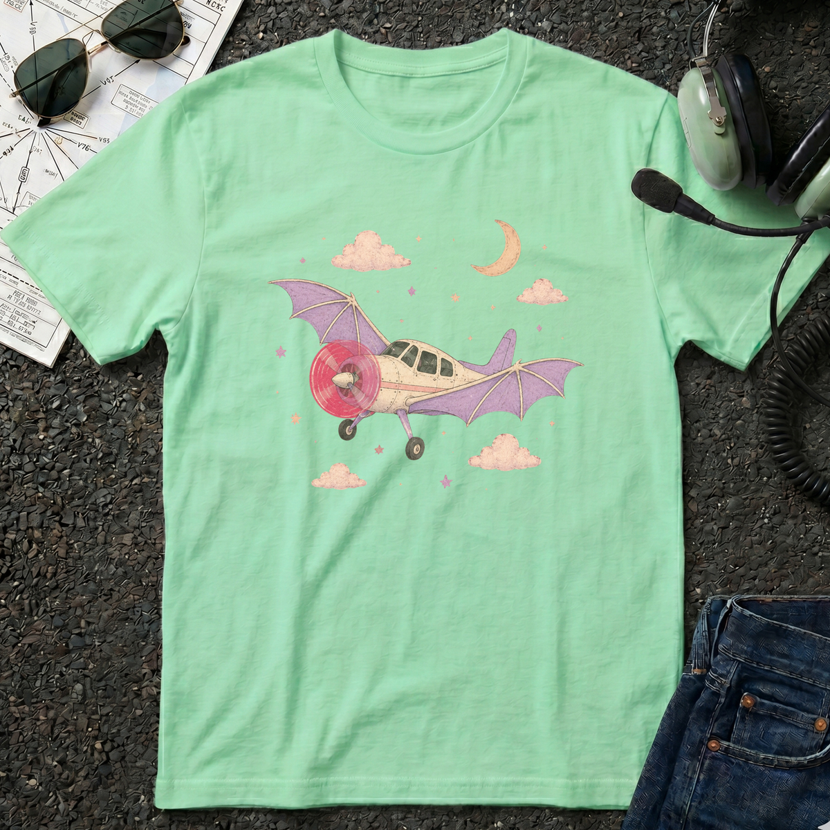 Bat Wings Airplane II - Halloween T-Shirt