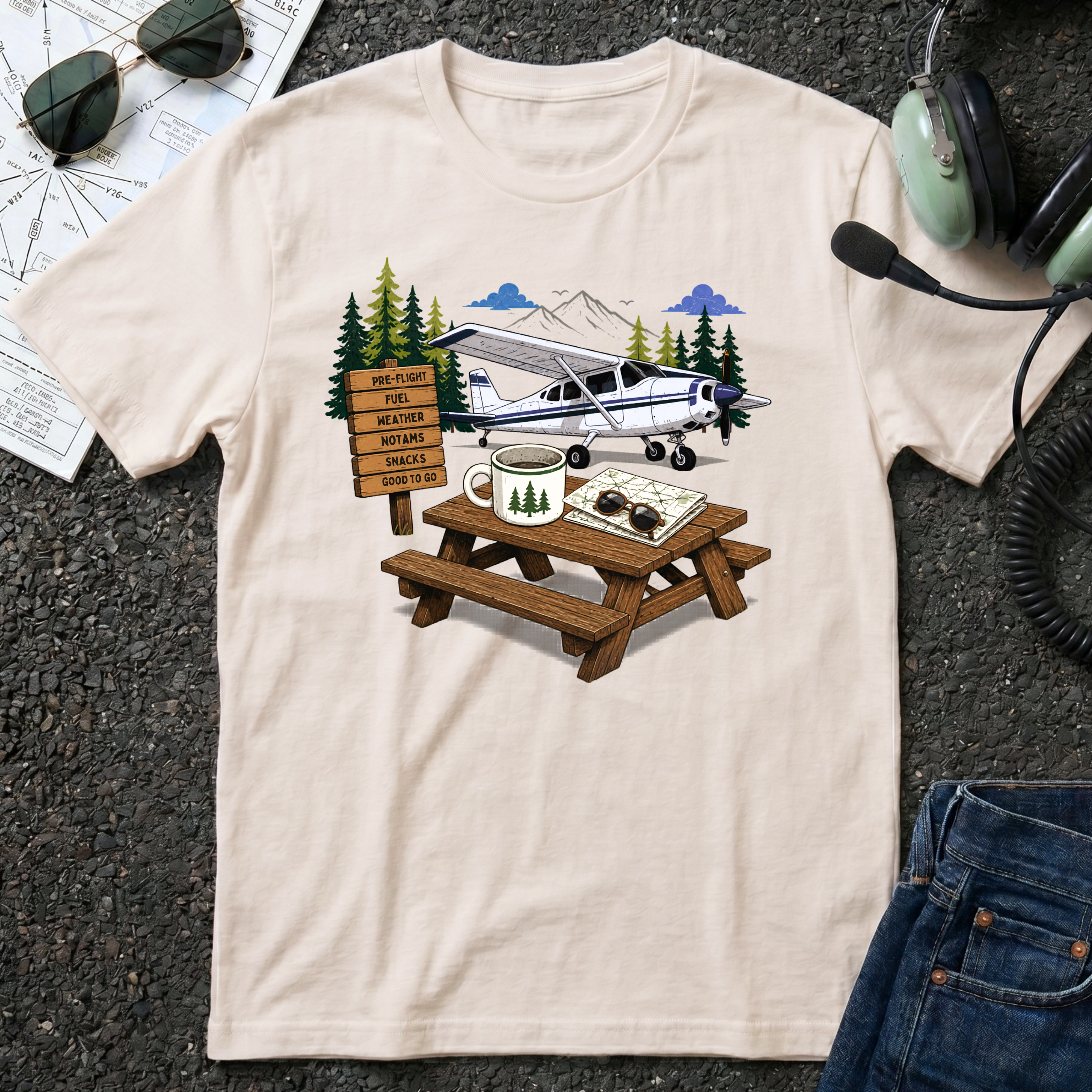 White Airplane Picnic T-Shirt