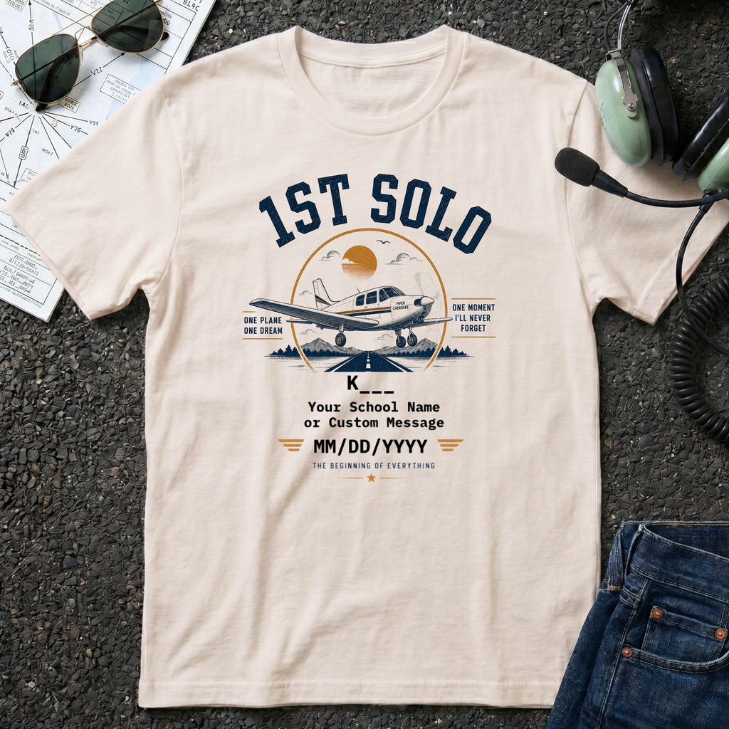 1st Solo Low-Wing T-Shirt — Personalized First Solo Flight Tee