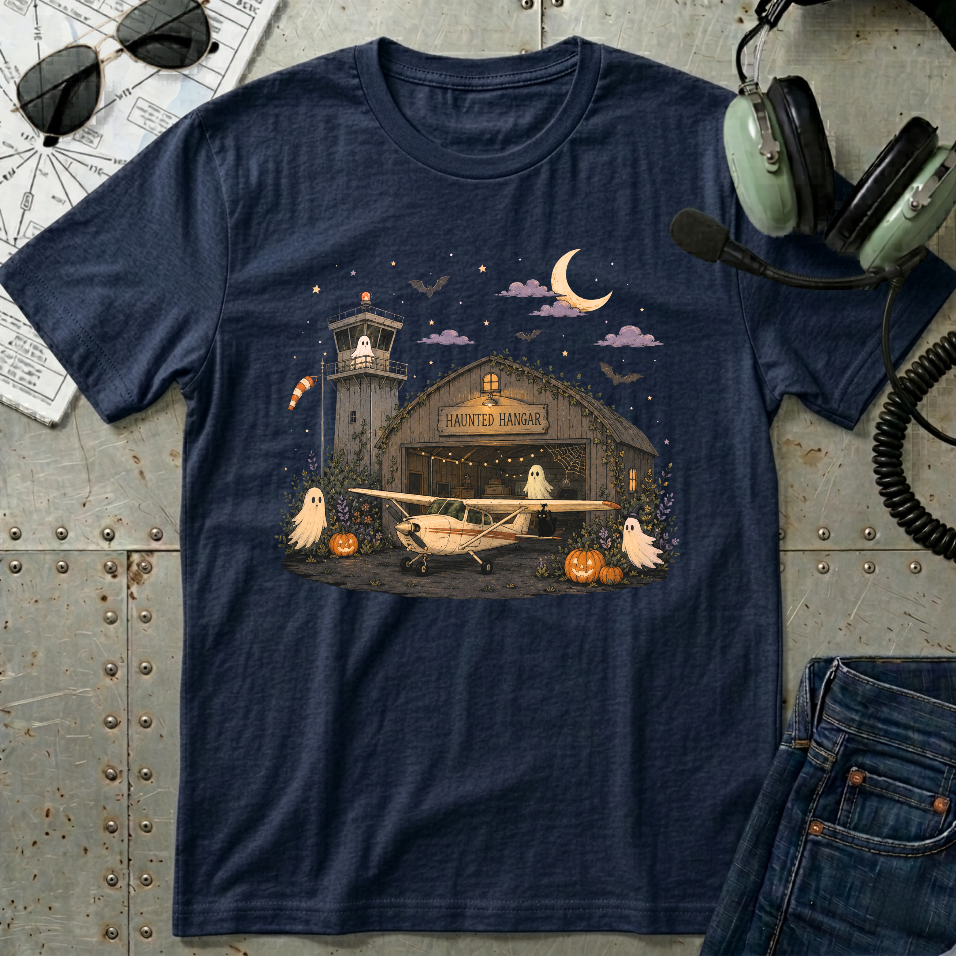 Spooky Night Airfield Halloween T-Shirt