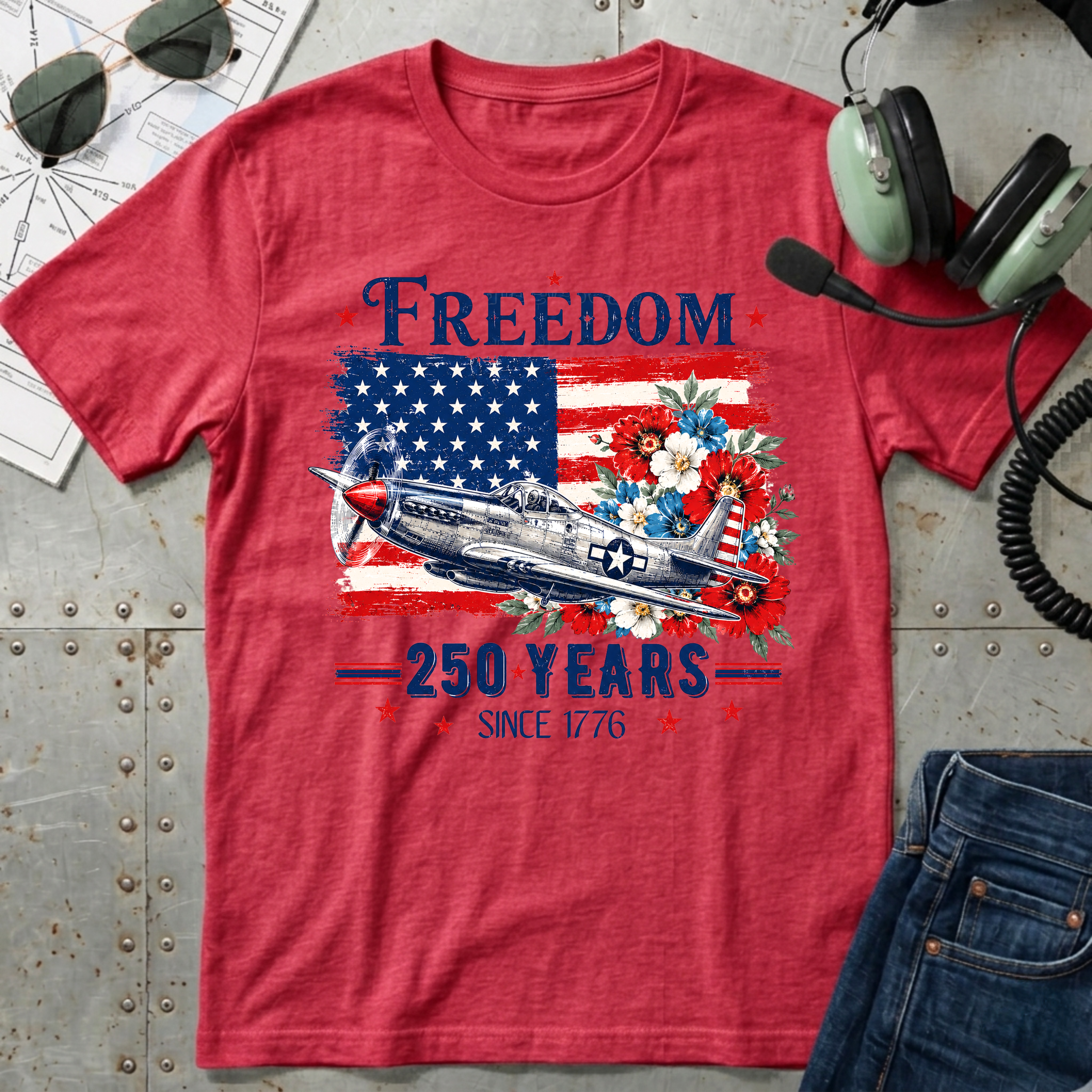 Freedom 250 Years Vintage Airplane T-Shirt