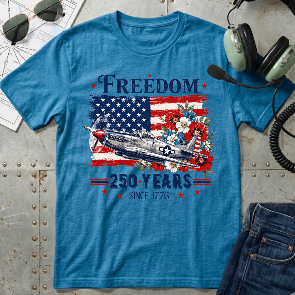 Freedom 250 Years Vintage Airplane T-Shirt