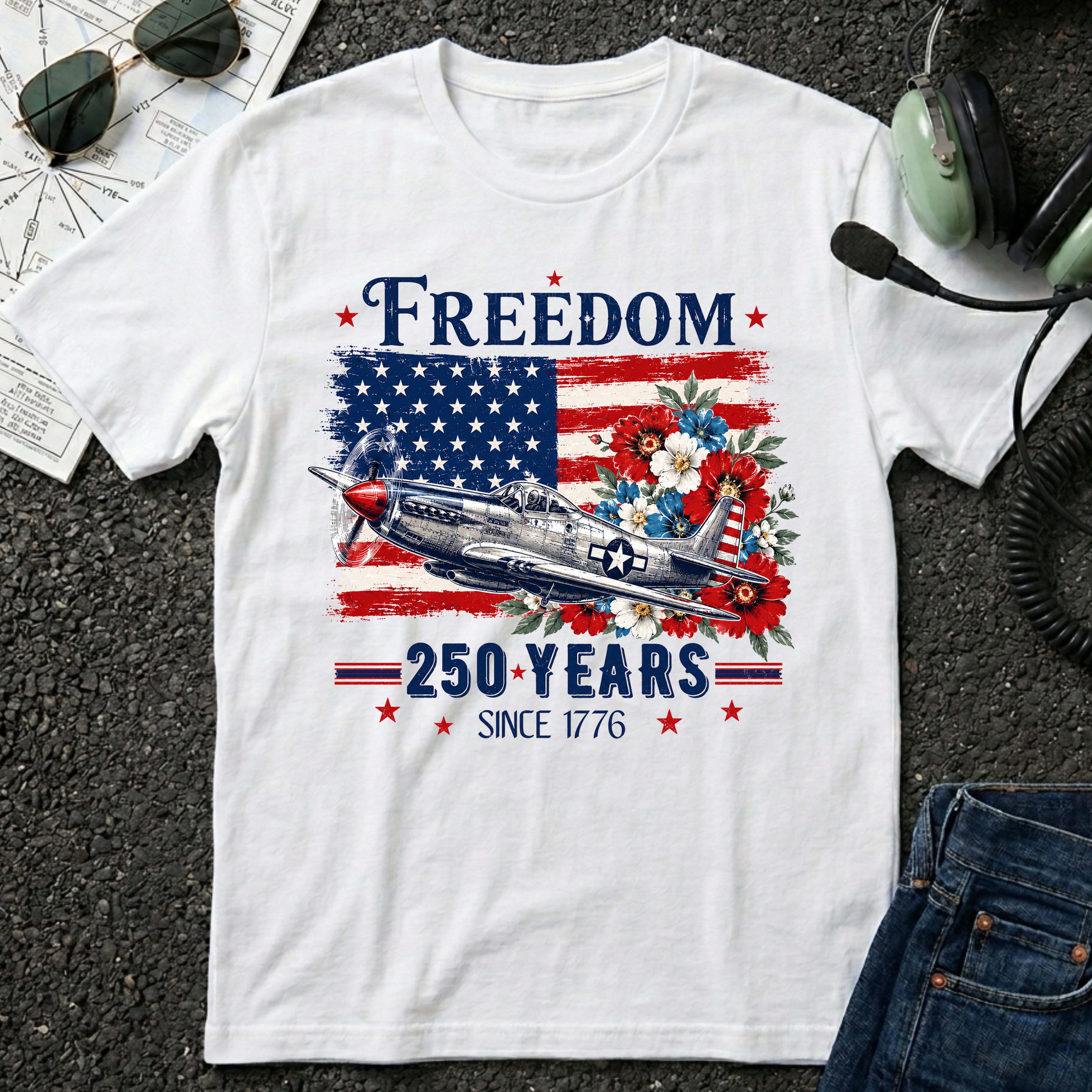 Freedom 250 Years Vintage Airplane T-Shirt