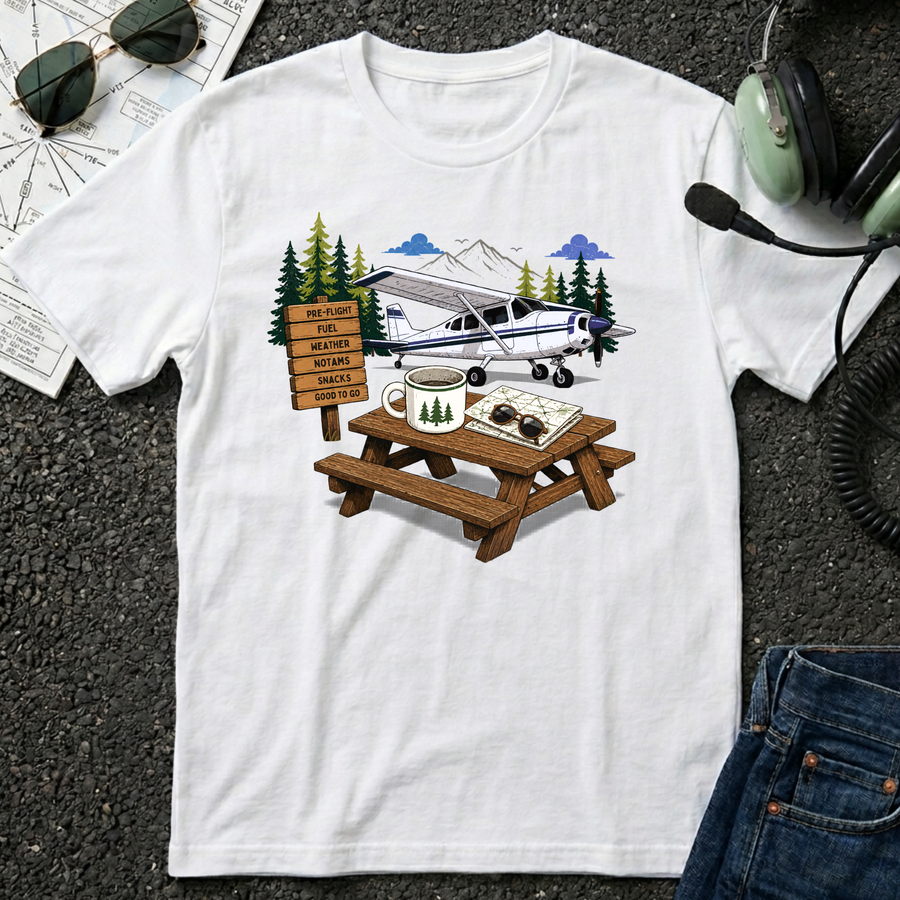 White Airplane Picnic T-Shirt