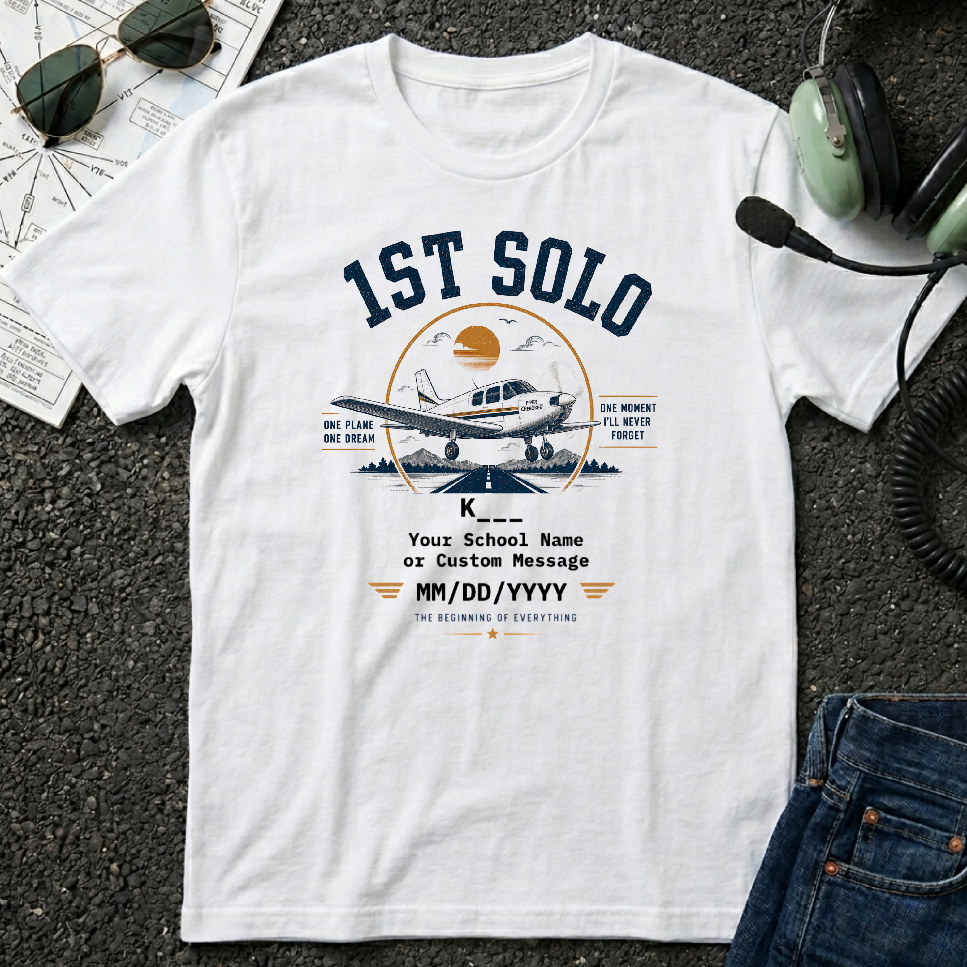 1st Solo Low-Wing T-Shirt — Personalized First Solo Flight Tee